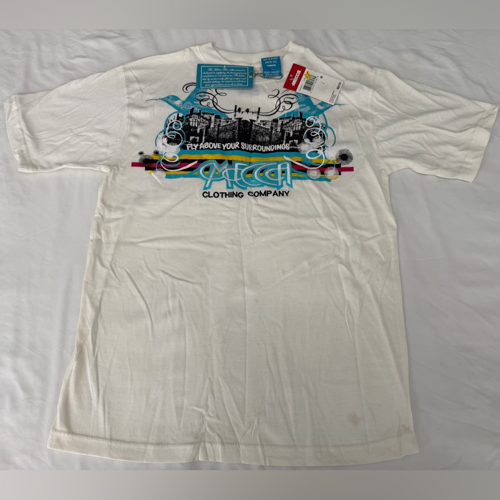 🔥MECCA EMBROIDERY KIDS T-SHIRT COLOR WHITE SHORT SLEEVE MEDIUM (10-12) NWT $24
